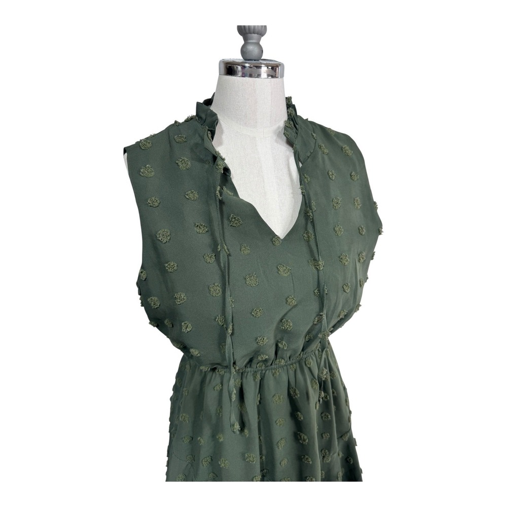 Simplee Swiss Dot Chiffon Ruffle Mini Dress Army Green Cottagecore Women's Small - Picture 4 of 9